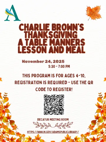 Charlie Brown’s Thanksgiving Dinner: A Table Manners Lesson and Meal flyer
